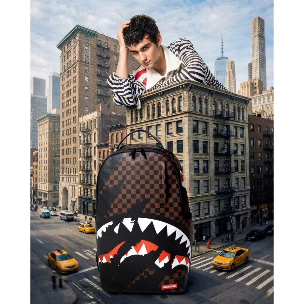 Sprayground Clawed Up Backpack Unisex OS Brown Checkered Shoulder Strap SPR317